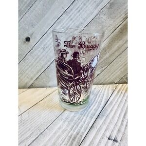 Vintage The Buggy Horse Drawn Carriage Glass Tumbler Maroon Parade Graphic 5.75"